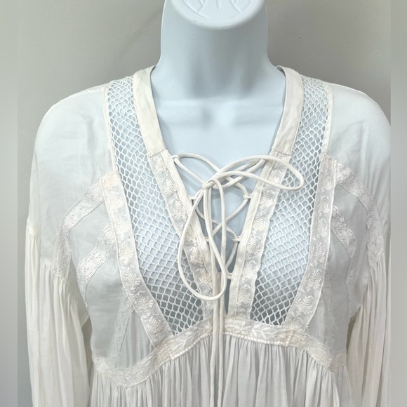 Free People Don’t Let Go cream white long balloon sleeve boho peasant top XS - Picture 6 of 11